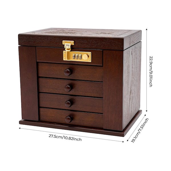 YIYIBYUS Lockable MDF Wooden Jewellery Box with Built-in Mirror 5