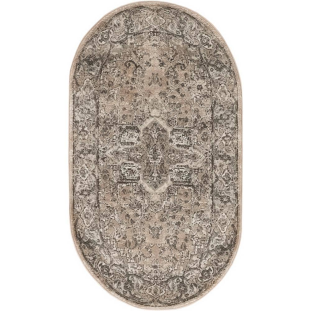 Concerto Beige Grey 3 ft. x 5 ft. Center Medallion Traditional Oval Area Rug price history on PriceWatchPro