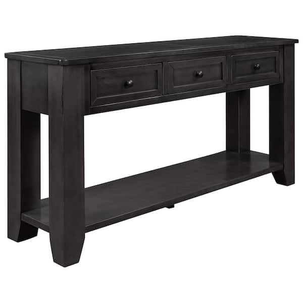 aisword 55 in. Black Modern Console Table Rectangle Wood Sofa Table for Living Room with 3-Drawers and 1-Shelf