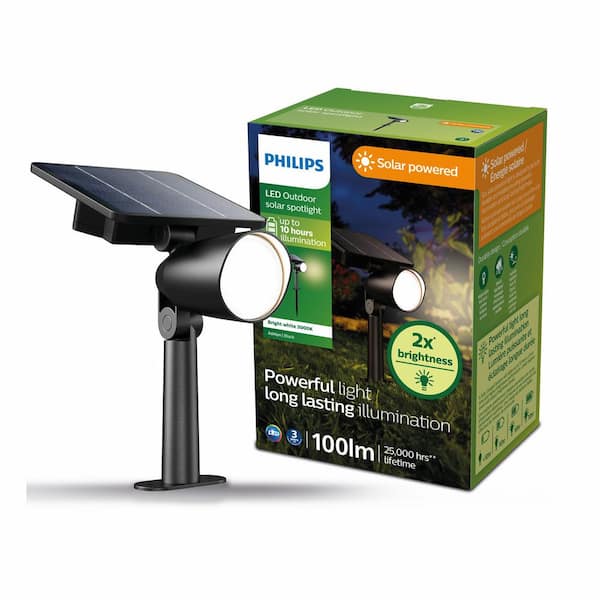 100 Lumen Ashlyn Outdoor Solar LED Spot or Wall Mount Light Black High Brightness Weather Resistant (1-Pack)
