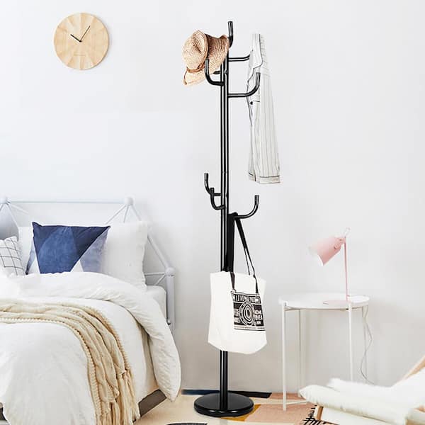 69 in. H Black Freestanding Metal Coat Racks Coatstands with 8-Sturdy Hooks and Metal Base