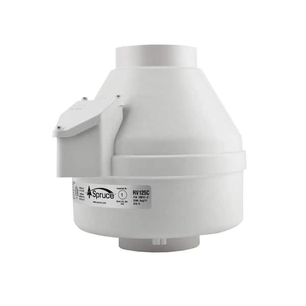 Spruce RV125 110 CFM 4 in. Inlet and Outlet Inline Ventilation Fan in White
