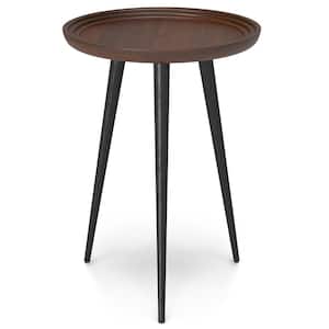 Clairmont Modern Industrial 18 in. Wide Solid Wood Top and Metal Round Side Table in Cognac