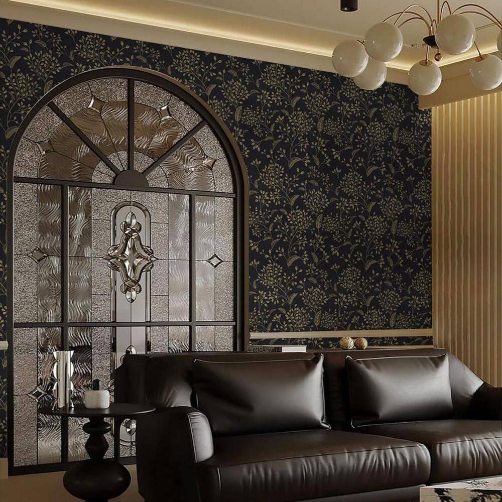Black and Gold Floral Contact Paper Peel and Stick Wallpaper Roll
