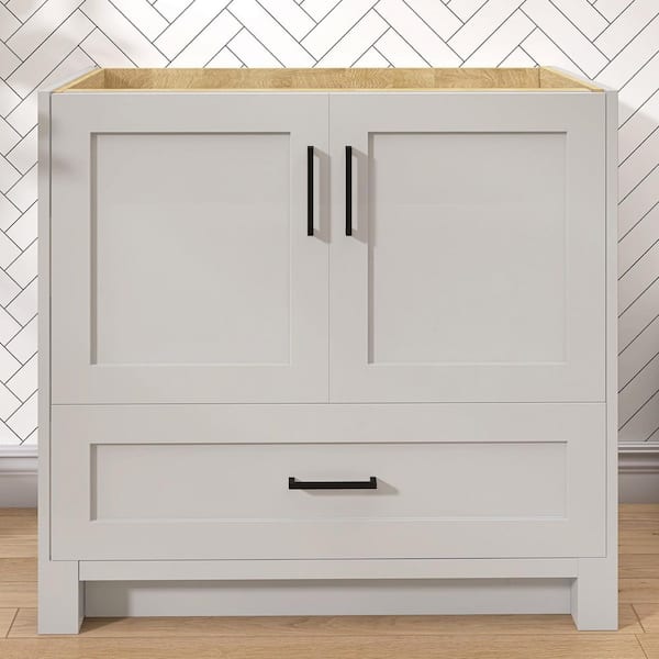 Zeafive Lay 36 in. Bath Vanity Cabinet Without Top Solid Wood Freestanding Soft-Close Dovetail Drawer in Light Gray Assembled