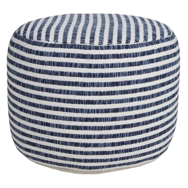 Unbranded Woven Blue / White 18 in. x 18 in. x 14 in. Stripe Pouf Ottoman