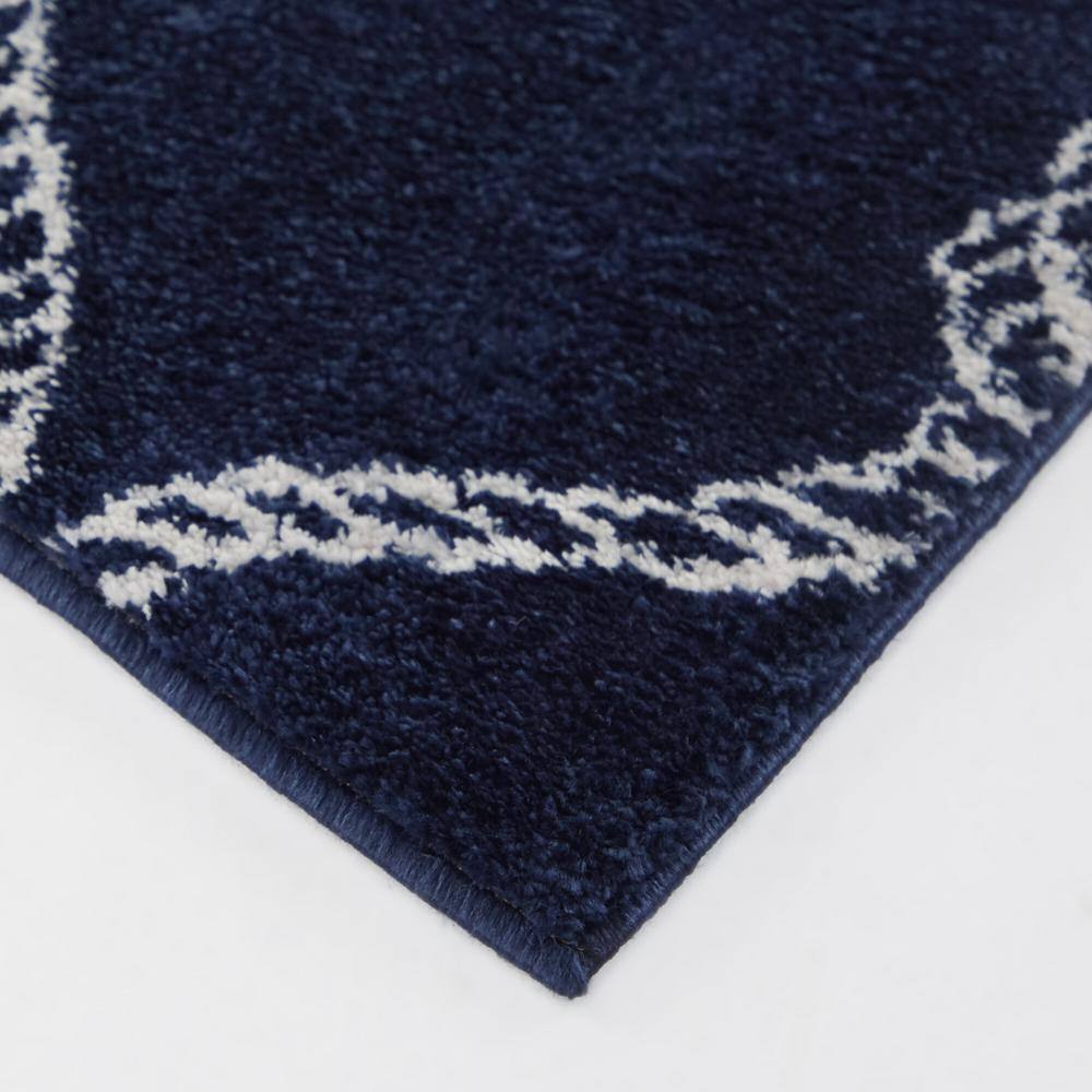 Navy and White Synthetic Trellis Kids Runner Rug