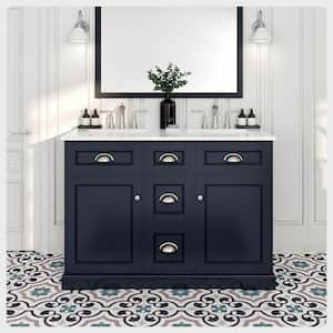 Epic 48 in. W x 22 in. D x 34 in. H Double Bathroom Vanity in Charcoal Gray with White Quartz Top with White Sinks