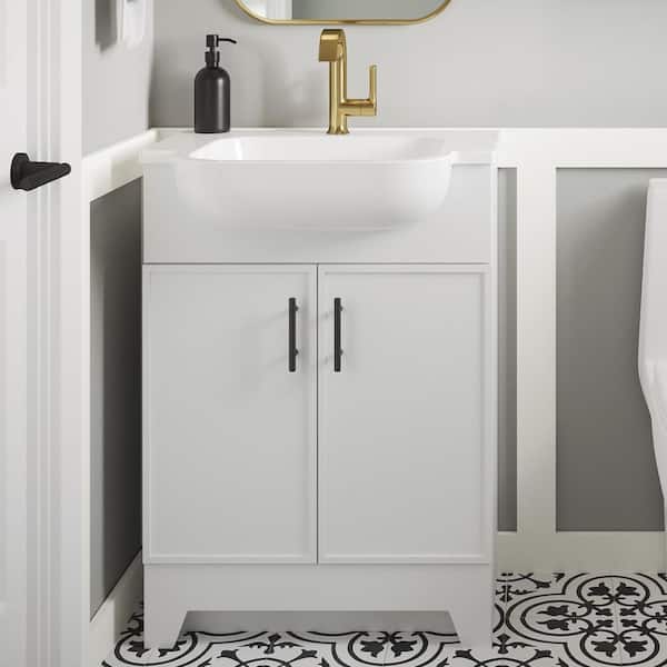 Glacier Bay Burgess 24.5 in. W x 18.5 in D x 35.5 in. H Single Sink Bath Vanity in White with White Cultured Marble Top