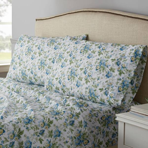 Waverly forever Yours 4-Piece Blue Floral Polyester Queen Sheet Set