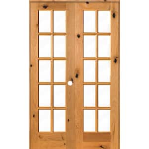 48 in. x 80 in. Knotty Alder 10-Lite Left-Handed Clear Glass Clear Stain Wood Double Prehung French Door