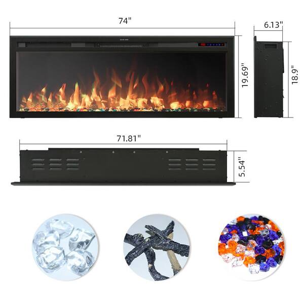 Delandgrand 74 in. Wifi Electric Fireplace Insert, Mixed Flame