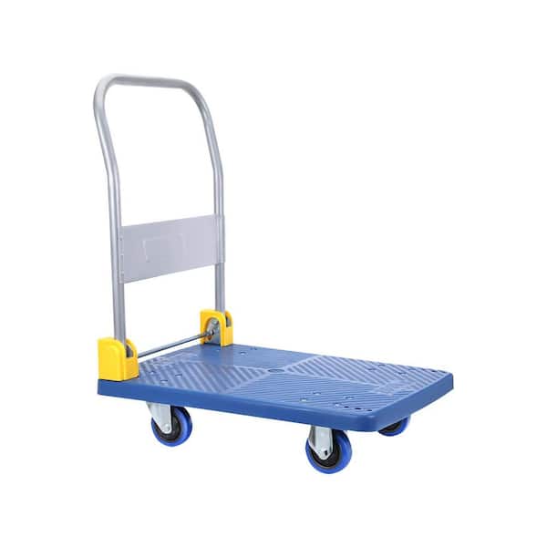 0 cu. ft. 440 lbs. Garden Cart in Blue with 5 in. without Brake, Plastic Flatbed Handcart, Heavy Duty Beach Cart