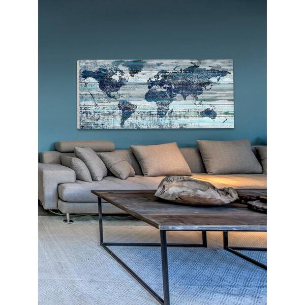 Unbranded 20 in. H x 40 in. W "Indigo Countries" by Parvez Taj Printed White Wood Wall Art