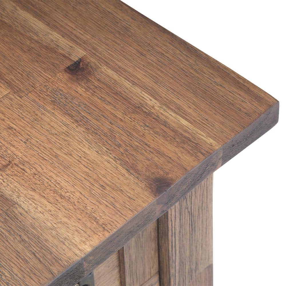 Rustic Natural Aged Brown Acacia Wood Narrow Side Table with Storage