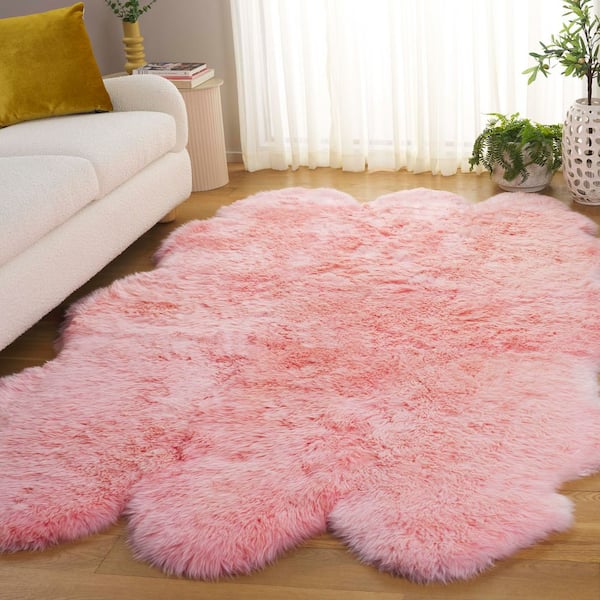 Sheep Skin 5 ft. x 8 ft. Solid Pink Solid Color Gradient Area Rug