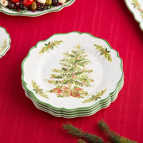 Holly Tree 11 in. Assorted Colors Melamine Dinner Plates (Set of 4)