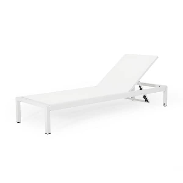 Patio Lounge Chair, Outdoor Mesh Chaise Lounge W/Wheels, Adjustable Backrest, Aluminum Frame, White