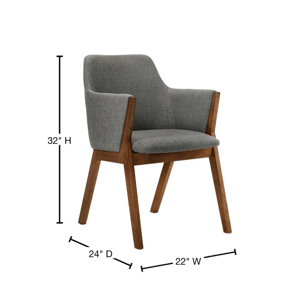 Renzo Charcoal Fabric and Walnut Wood Dining Side Chairs - Set of 2