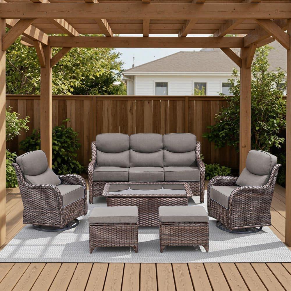 Arcadia Brown 6-Piece Wicker Patio Conversation Set with Swivel Gliders and 6-Inch Thick Olefin Gray Cushions price history on PriceWatchPro