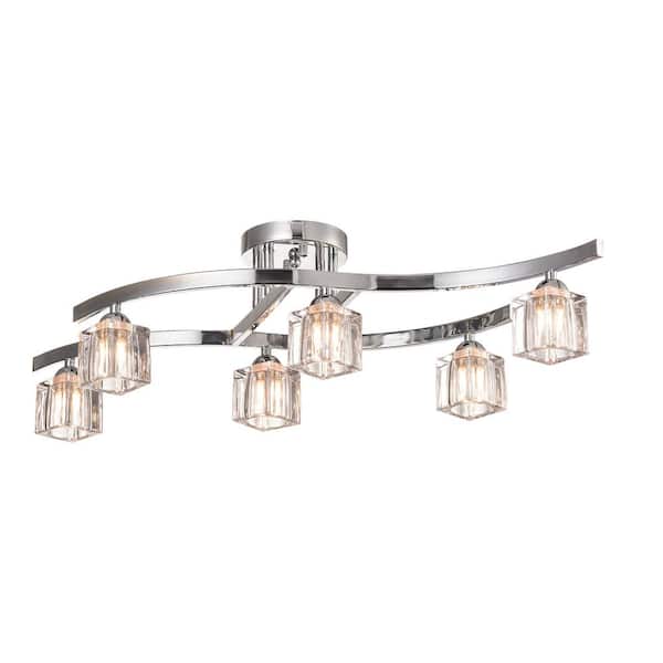 Jojospring Hilary 11.4 in. W 6-Light Chrome Flush Mount with Clear Shades