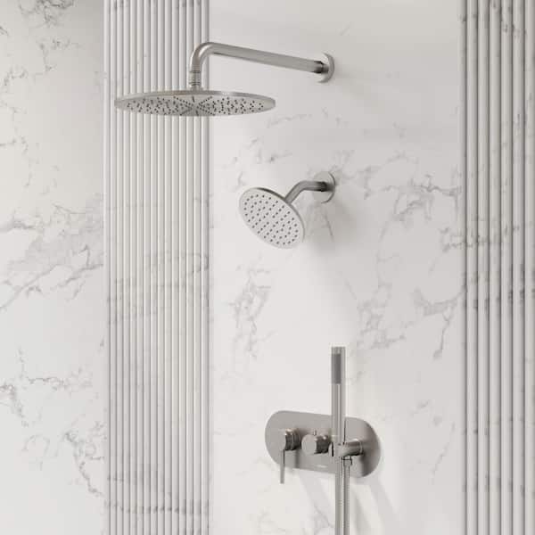 Angelsey 3-Spray 12 in. Wall Mount Dual Shower Head Handheld Shower Head 1.8 GPM in Brushed Nickel (Valve Included)