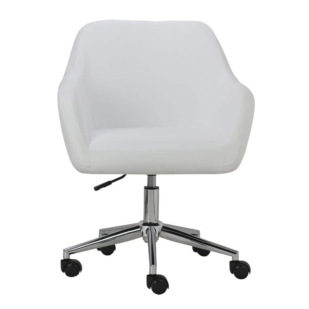 Modern White Fabric Upholstered Swivel Office Chair Task Chair with ...