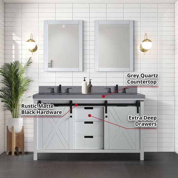 Lexora Marsyas 60-in White Bathroom Vanity Cabinet