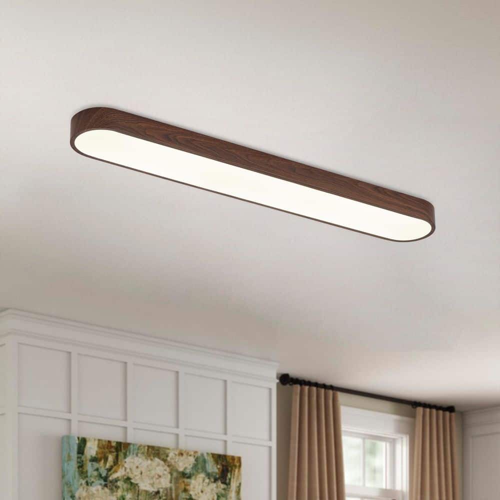 aiwen 37.4 in. Faux Walnut Minimalist Integrated LED Flush Mount