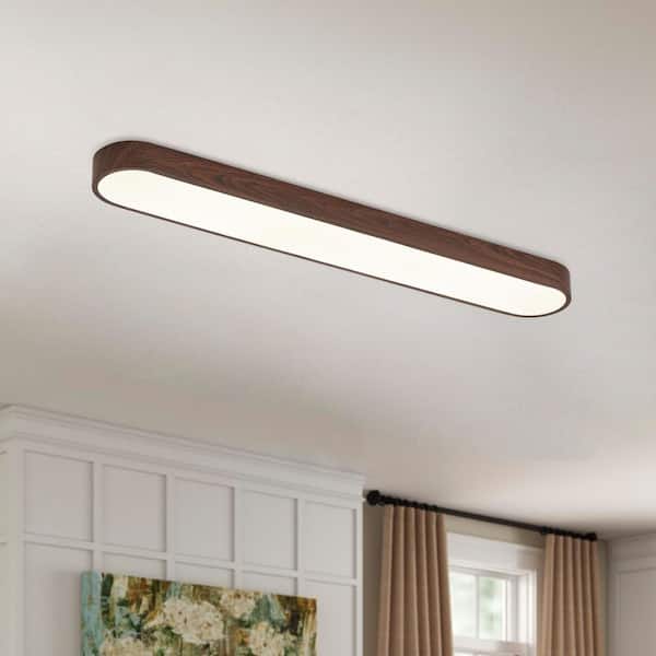 aiwen 37.4 in. Faux Walnut Minimalist Integrated LED Flush Mount