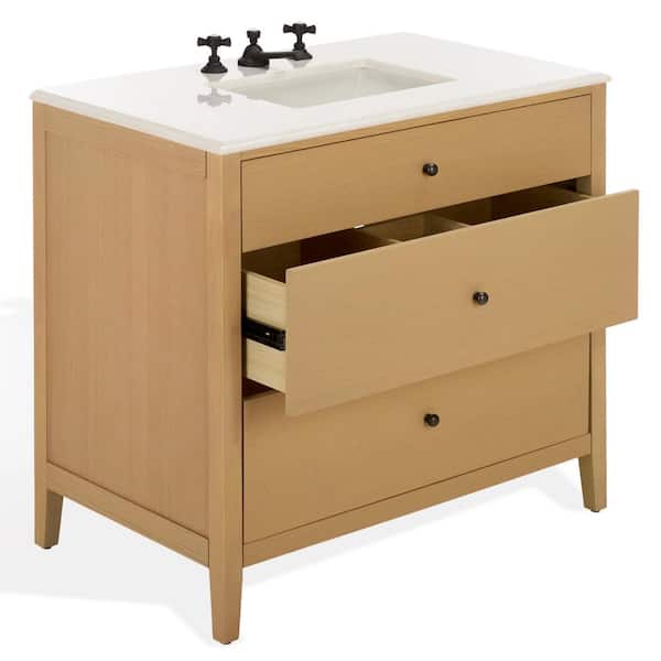 Oliviabella 36 in. Single Sink Natural Bath Vanity with White Marble Top