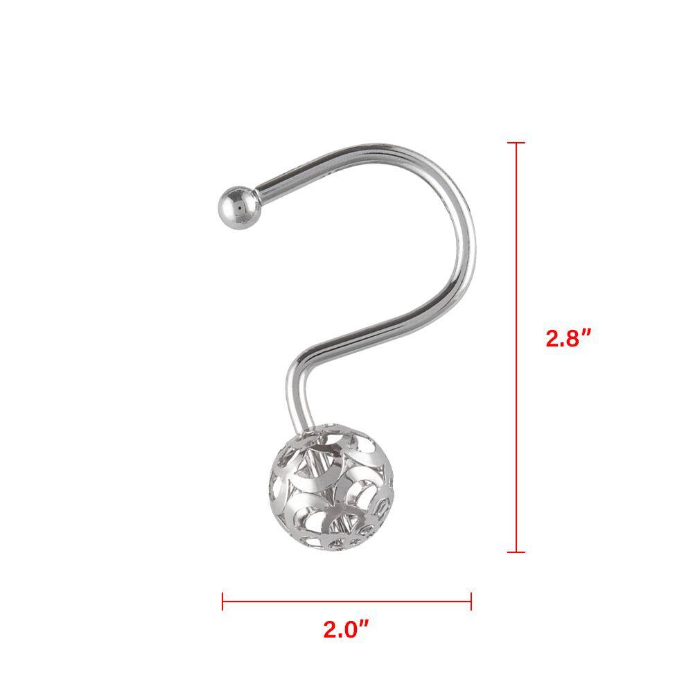 Chrome Decorative Metal Shower Curtain Hooks Set of 12