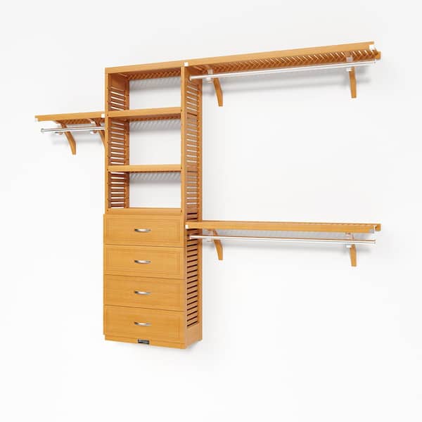72 in. W - 120 in. W Honey Maple Reach in with 4 Drawers 12 in. Shelf Wood Closet System