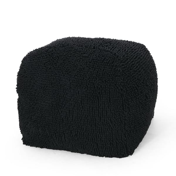 Noble House Cass Charcoal Microfiber Chenille Square Pouf