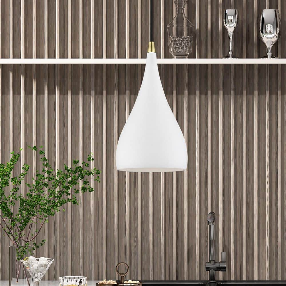 Amador Chic Mini Pendant in Textured White and Antique Brass