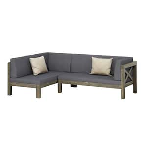 Wood Right Dining Corner Bench with Gray Cushions (2-Piece)