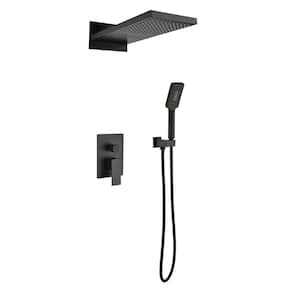 Single Handle 3-Spray Shower Faucet 1.8 GPM with Pressure Balance, Hand Shower, Waterfall Shower Head in Matte Black