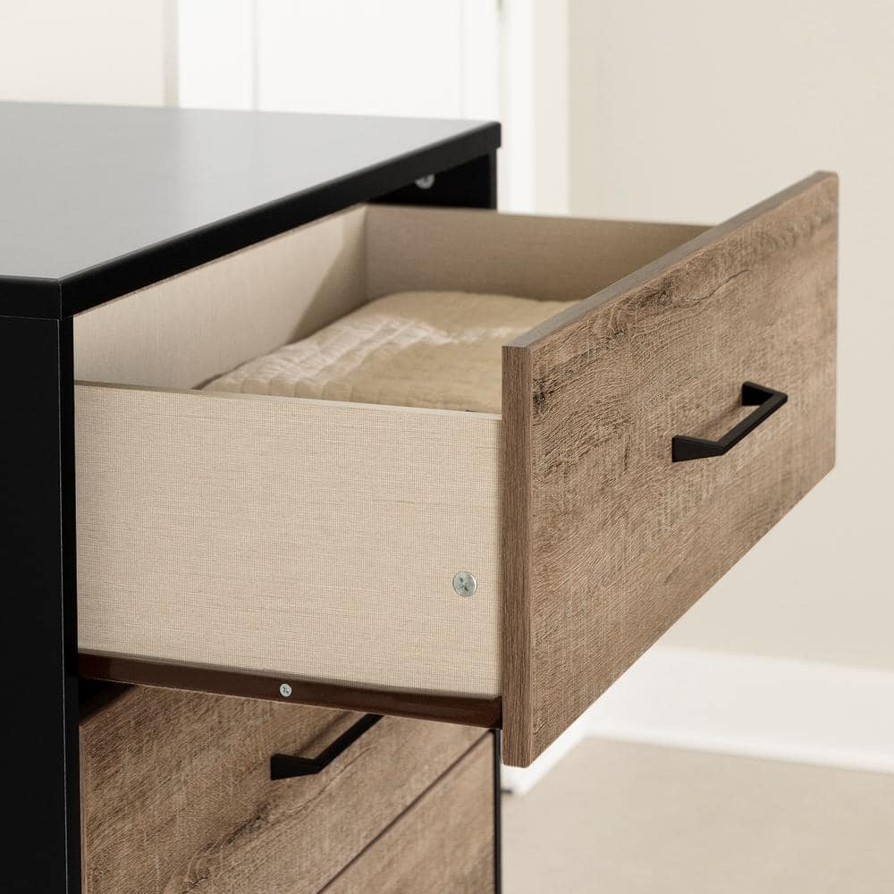 Weathered Oak and Matte Black Farmhouse 4-Drawer Chest