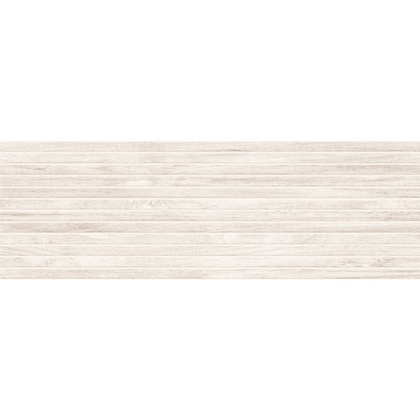Flume Zephyr White 13-in. x 39-in. Subway Linear Wood-Look Matte Ceramic Wall Tile Sample