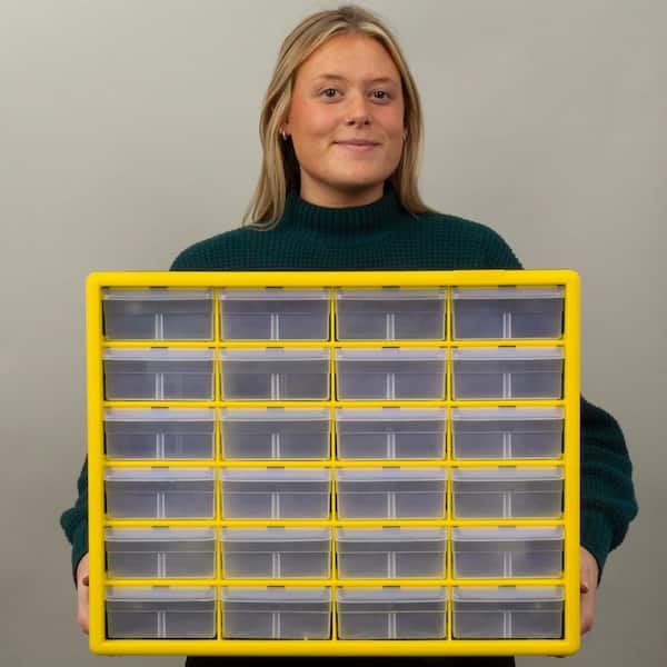 10124 Plastic Drawer Storage Cabinet, 20 in. x 6 in. x 16 in. Yellow, 24-drawer