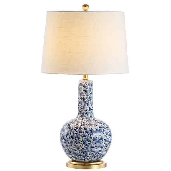 Chinois 30 in. Ceramic/Iron Classic Cottage LED Table Lamp, Blue/White