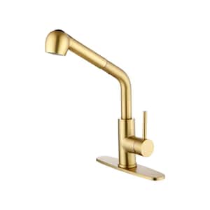 Single Handle Pull Out Sprayer Kitchen Faucetin Matte Gold,Deckplate Included