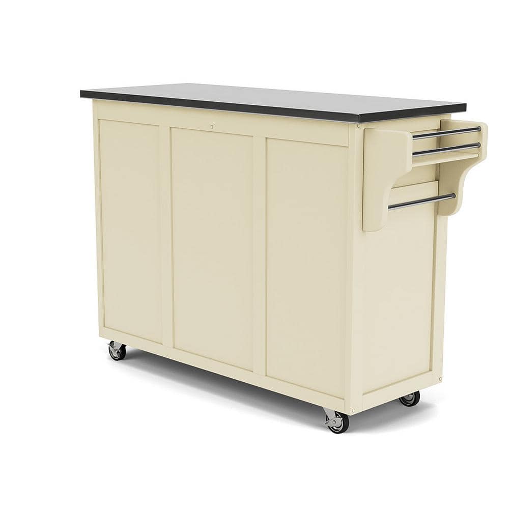 Off-White Stainless Steel Top Kitchen Cart with Storage