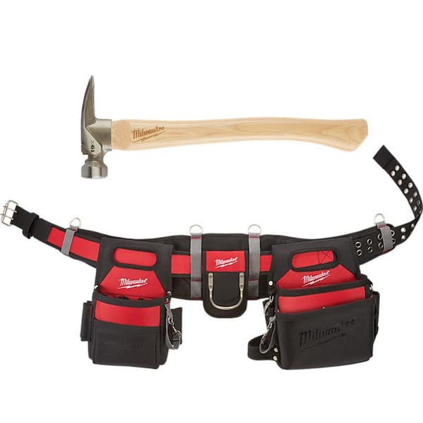 Adjustable Electricians Work Belt with 19 oz. Hickory Framing Hammer