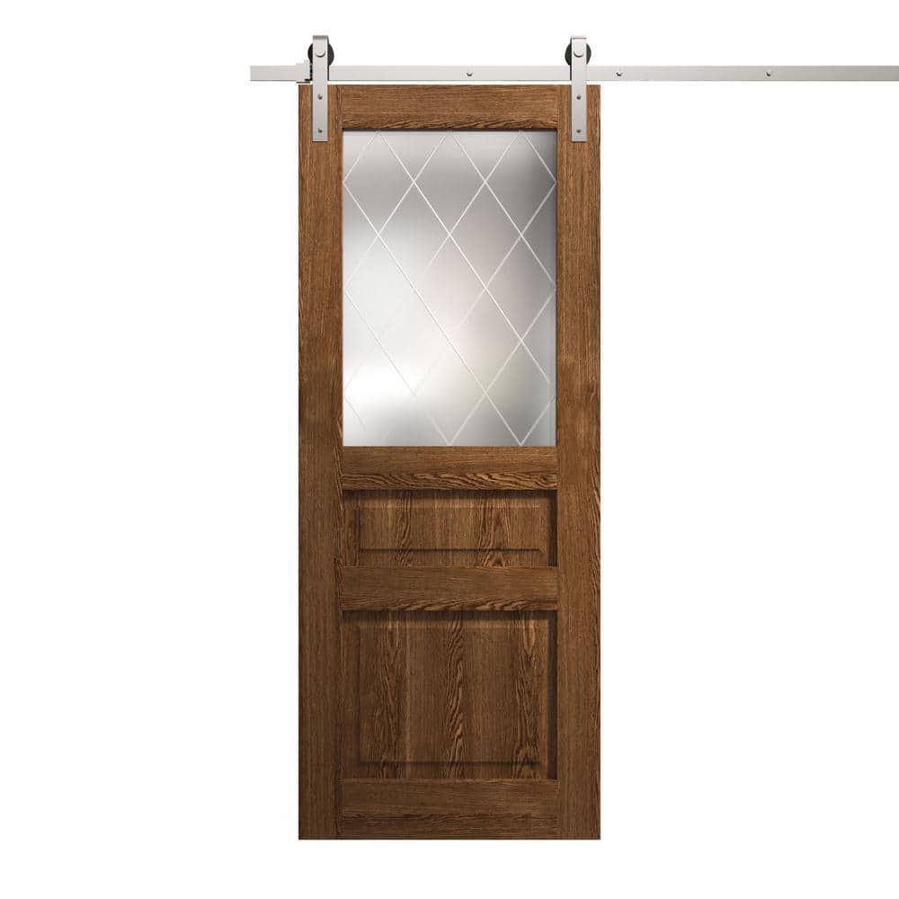 Assembly Required 32 in. x 96 in. Frosted Glass Cognac Oak Solid Wood Single Barn Door Slab With Hardware price history on PriceWatchPro