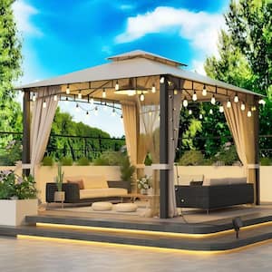 10 ft. x 12 ft. Softtop Metal Grill Gazebo with Mosquito Net, heavy-duty Outdoor Double Roof Canopy