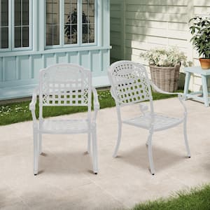 White Cast Aluminum Patio Dining Chair for Deck Lawn Garden (Set of 2)