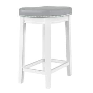 Concord 26.5 in. H Light Gray and White Backless Wood frame Counter-stool with Faux leather seat