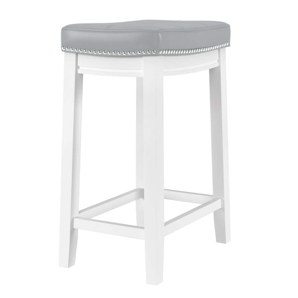 Linon Linon Home Decor Concord 26.5 in. White and Light Gray Backless Wood ...