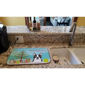 14 in. x 21 in. Multicolor Christmas Tree and Boston Terrier Dish Drying Mat